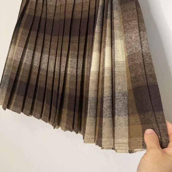 Handmade Pleated Skirt Womens XS Brown Tan Plaid Wool Nerdcore Librarian Fall - Picture 6 of 9